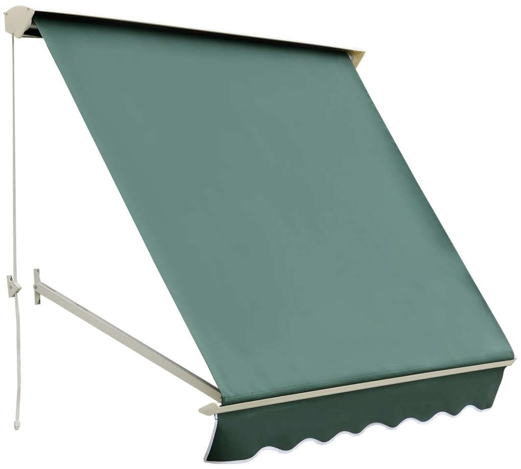 Outsunny Toldo Manual de Alumínio Retrátil 180x70 cm Toldo de Fachada para Exterior com Ângulo Ajustável e Impermeável Verde