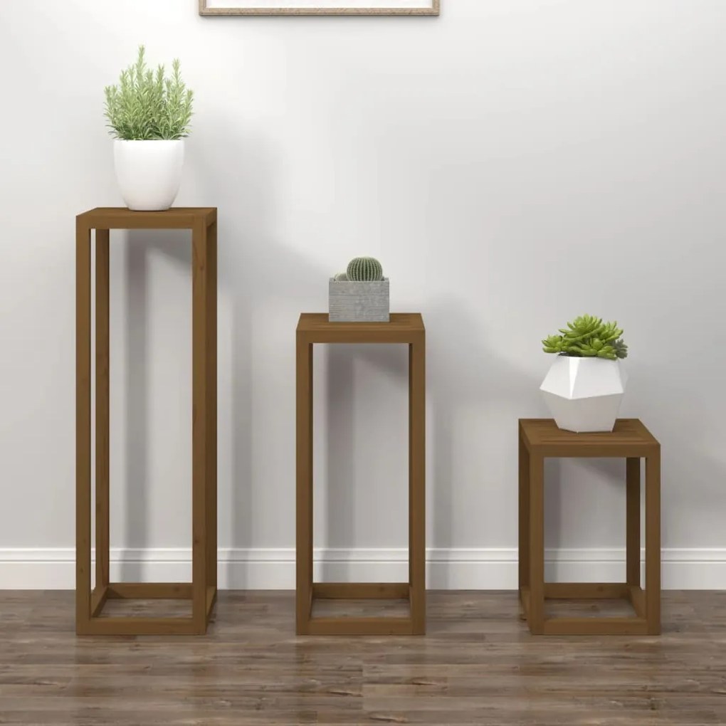 vidaXL 3 pcs conjunto de suporte plantas pinho maciço castanho mel