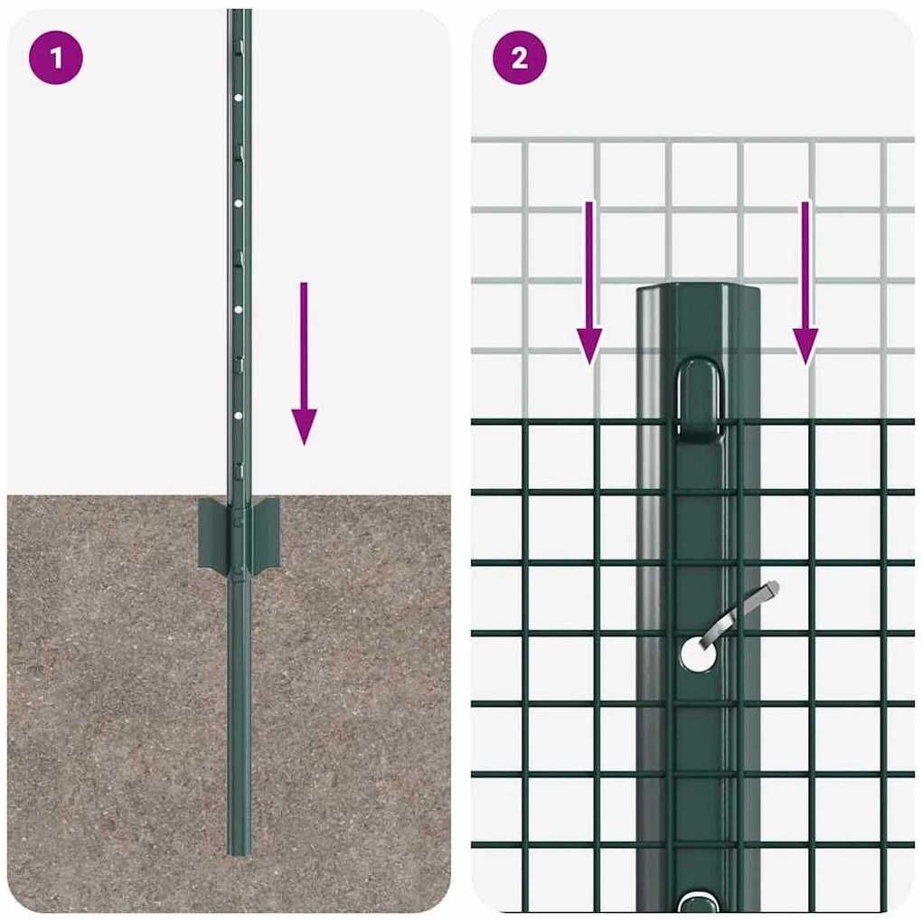 Cerca de Fio Soldado com 22 Postes em U Verde 0.5x50 m Aço