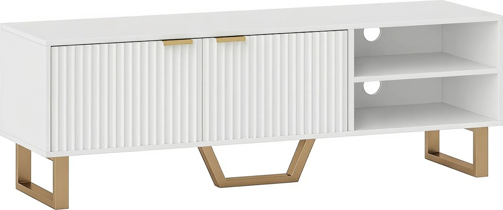 HOMCOM Móvel para TV banco para TV para televisores até 177,8 cm - armário com 2 portas caneladas, compartimento aberto e passagem para cabos | Aosom Portugal