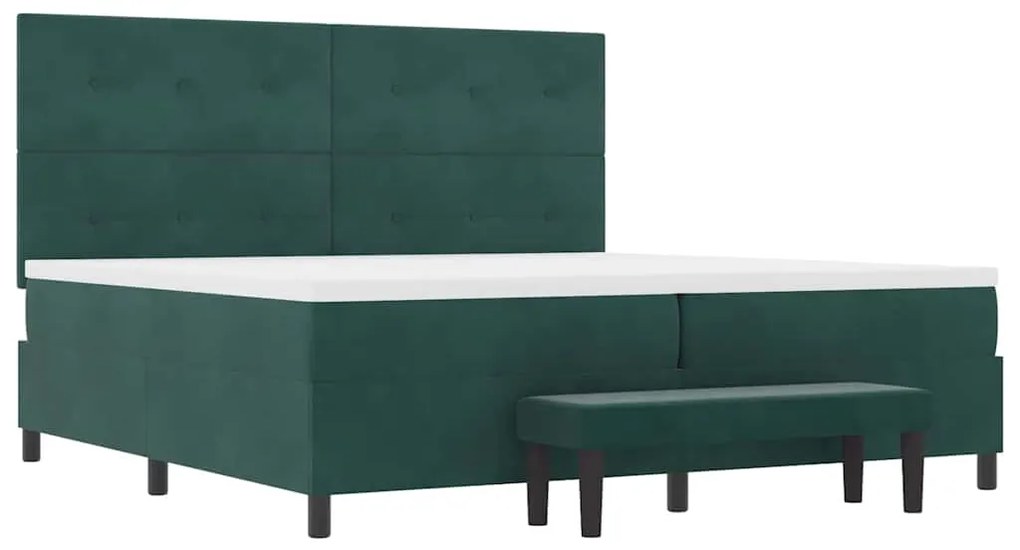 Cama Box Spring com Colchão e Banco Verde Escuro 200x200 cm Veludo