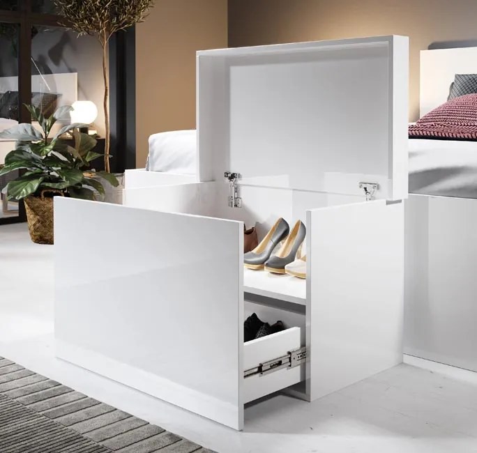 Baú/Sapateira com Gaveta BRAGA - 75X44X46 cm - Branco Brilhante - Desi