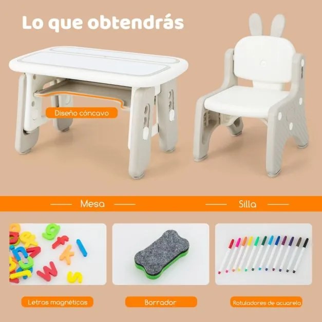 Conjunto de mesa e cadeira para arte infantil com prateleira giratória Quadro branco magnético apagável e 3 quadros de desenho ajustáveis em altura Ci