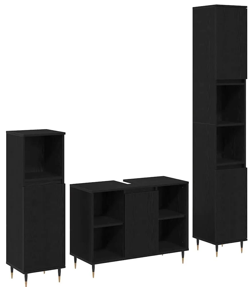 Conjunto de Móveis para Casa de Banho vidaXL 3 peças Carvalho Preto Ma