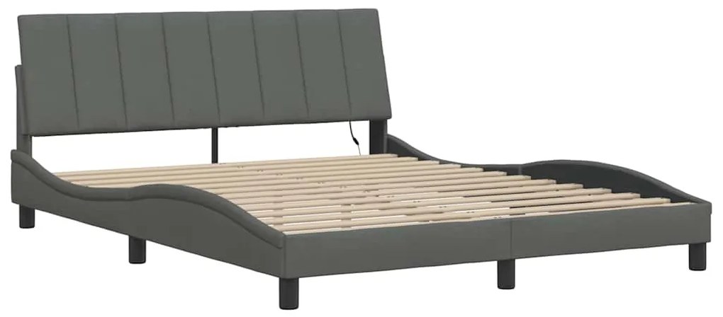 Estrutura de cama sem colchão 160x200 cm tecido cinzento-escuro