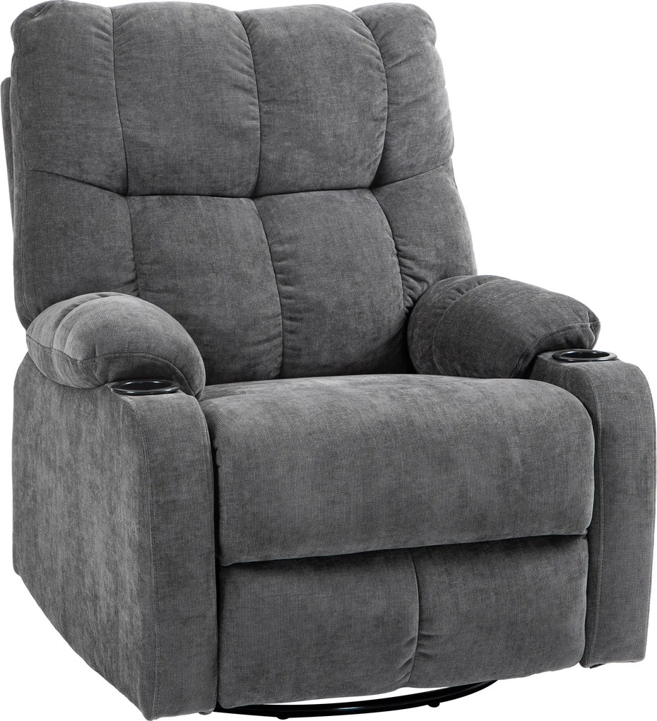 HOMCOM Poltrona relax com apoio para os pés, poltrona reclinável, giratória, até 150 kg, estrutura em aço, 88x96x108 cm, Cinza escuro | Aosom Portugal