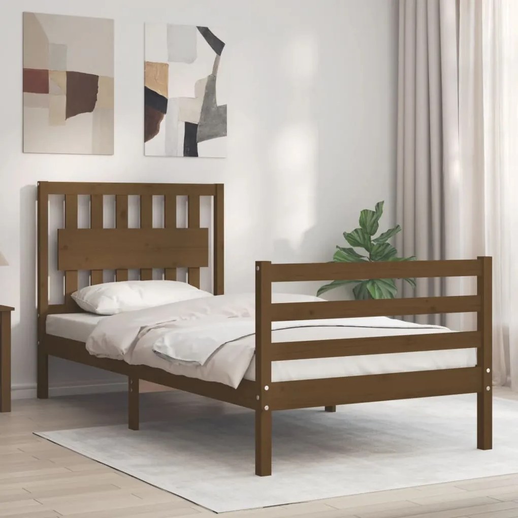 vidaXL Estrutura cama solteiro c/cabeceira madeira maciça castanho-mel