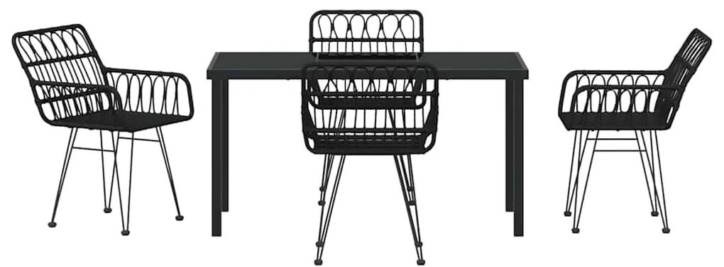 Conjunto de Jantar de Jardim 5 Peças em Rattan Poli Preto