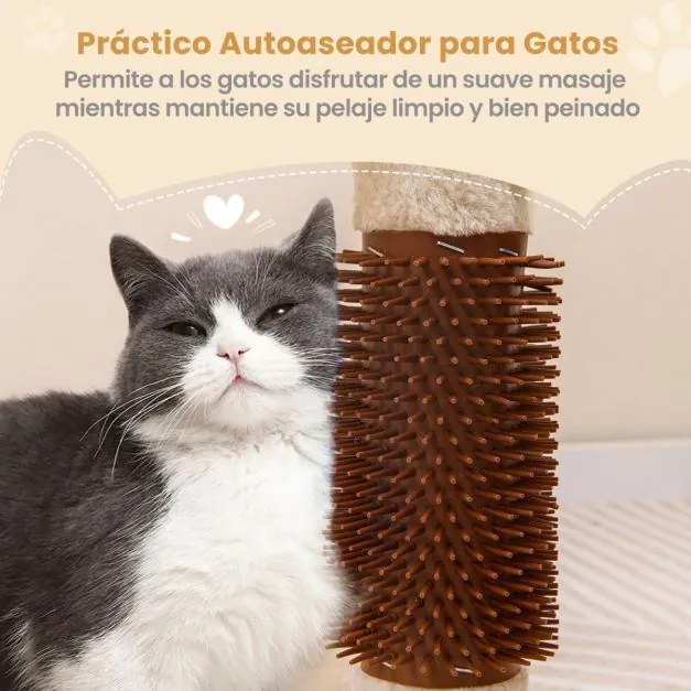 Arranhador para gatos de 2 níveis com rede Cama de pelúcia para gatos Bola suspensa Bege