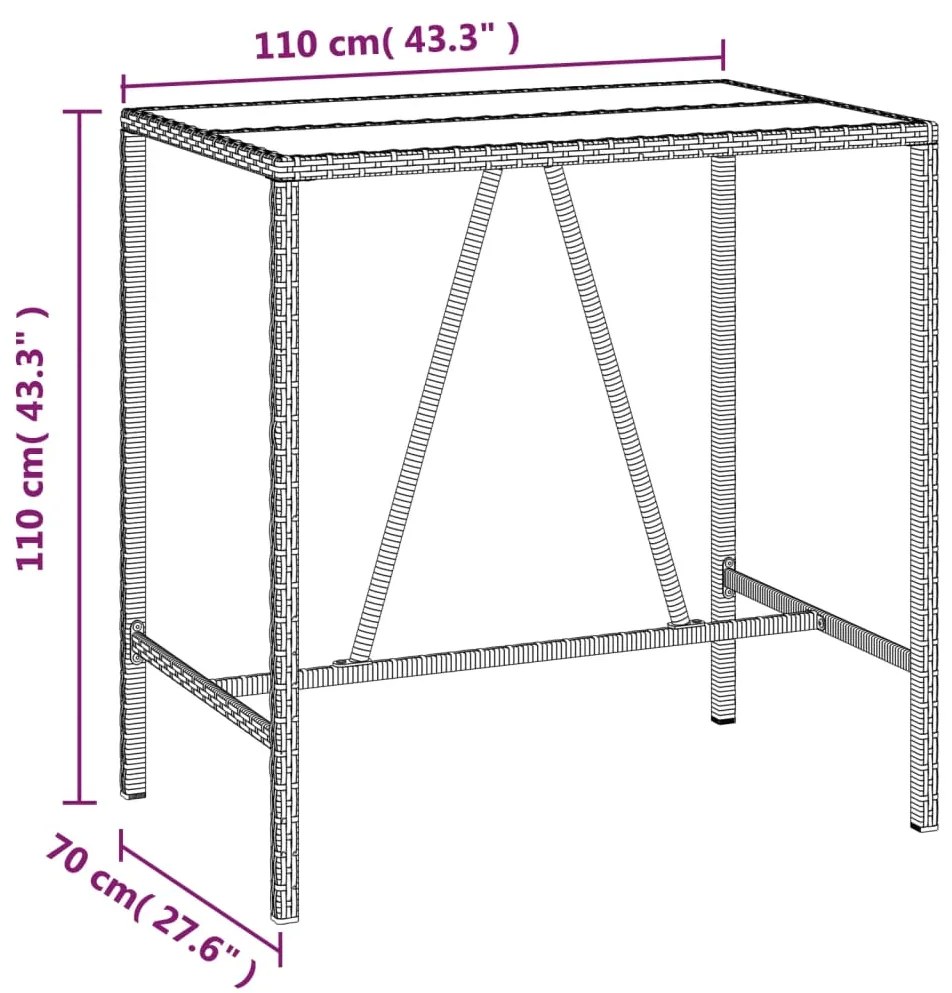 7 pcs conjunto de bar p/ jardim c/ almofadões vime PE castanho