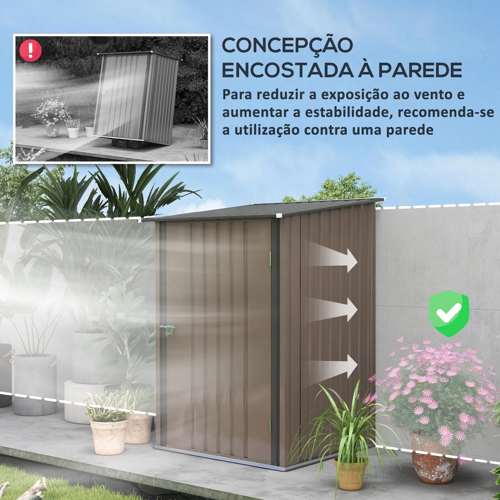 Abrigo de Jardim de Aço Galvanizado com Porta Fechadura e Teto Inclinado 0,92 m² 100x103x160 cm Castanho