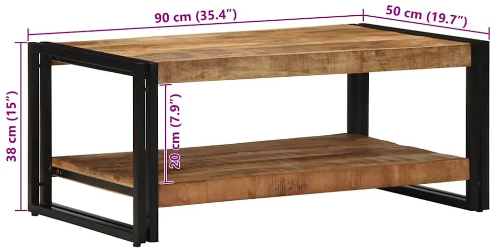 Mesa de centro 90x50x38 cm madeira de mangueira áspera maciça