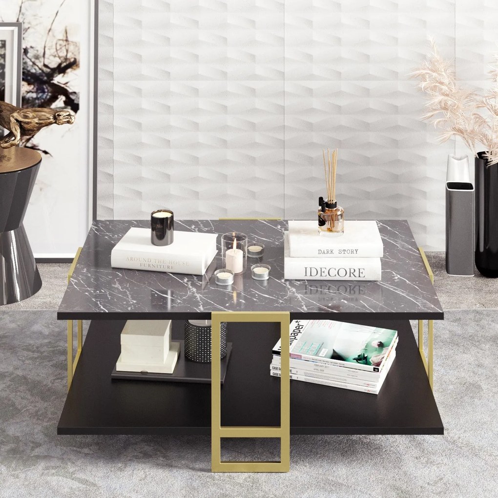 Mesa de Centro Polka – Dourada e Preta – 91,5 x 36,6 x 61,5 cm