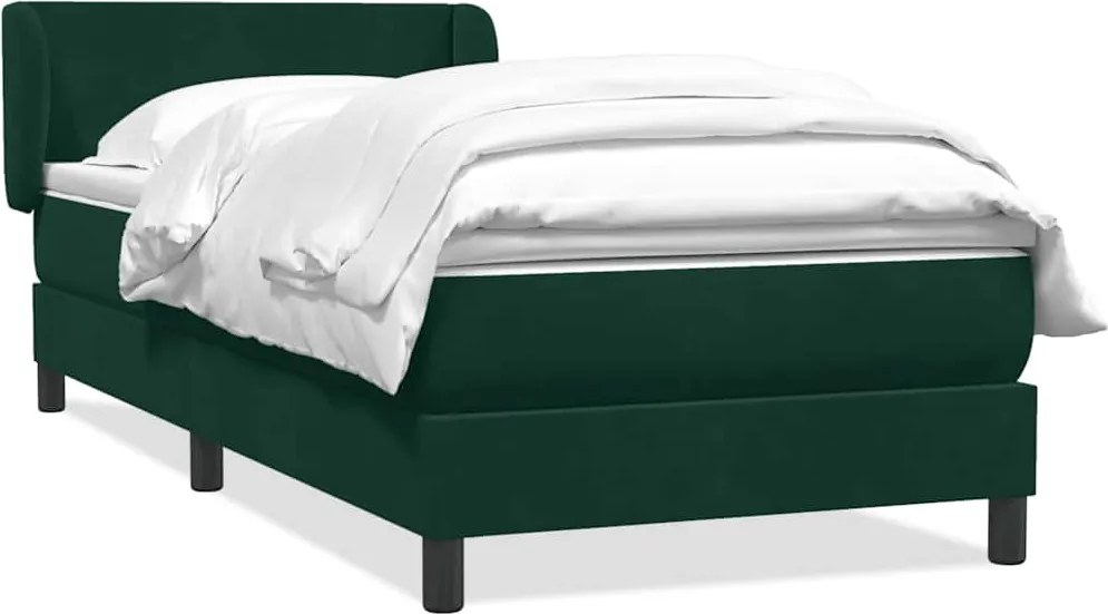 vidaXL Cama com molas/colchão 100x220 cm veludo verde-escuro