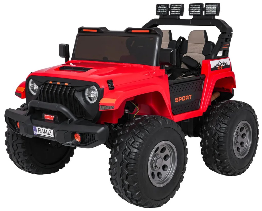 Carro elétrico para Crianças 2 Lugares Extreme Sport 4x4 24V Pneus Espuma EVA, assento couro ecológico Vermelho