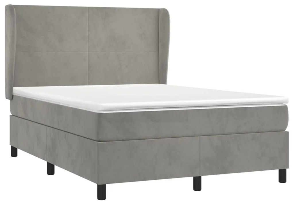 Cama com molas/colchão 140x200 cm veludo cinzento-claro