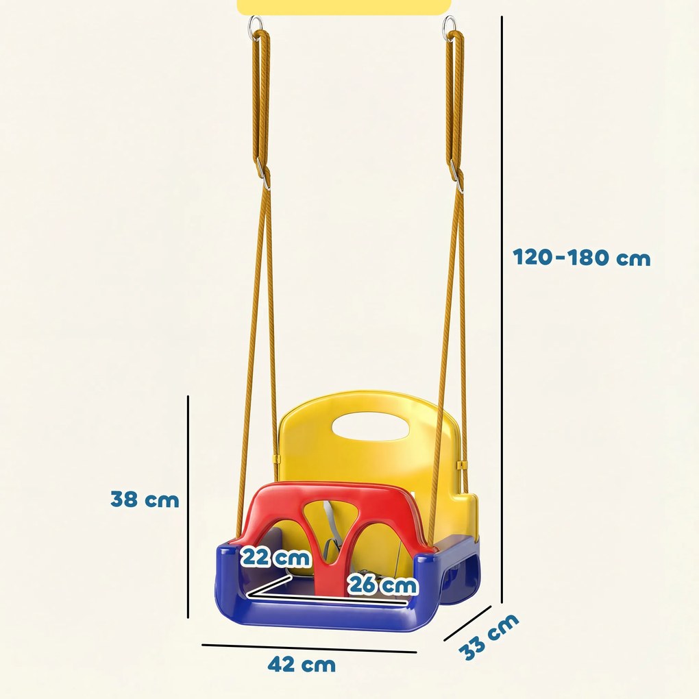 Balanço Infantil 3 em 1 para Interior e Exterior Corda Ajustável e Cinto de Segurança Idade 9-36 Meses Azul