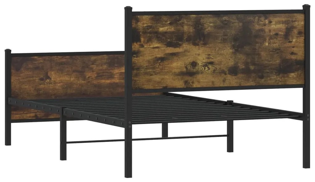 Estrutura de cama sem colchão 100x190 cm metal carvalho fumado