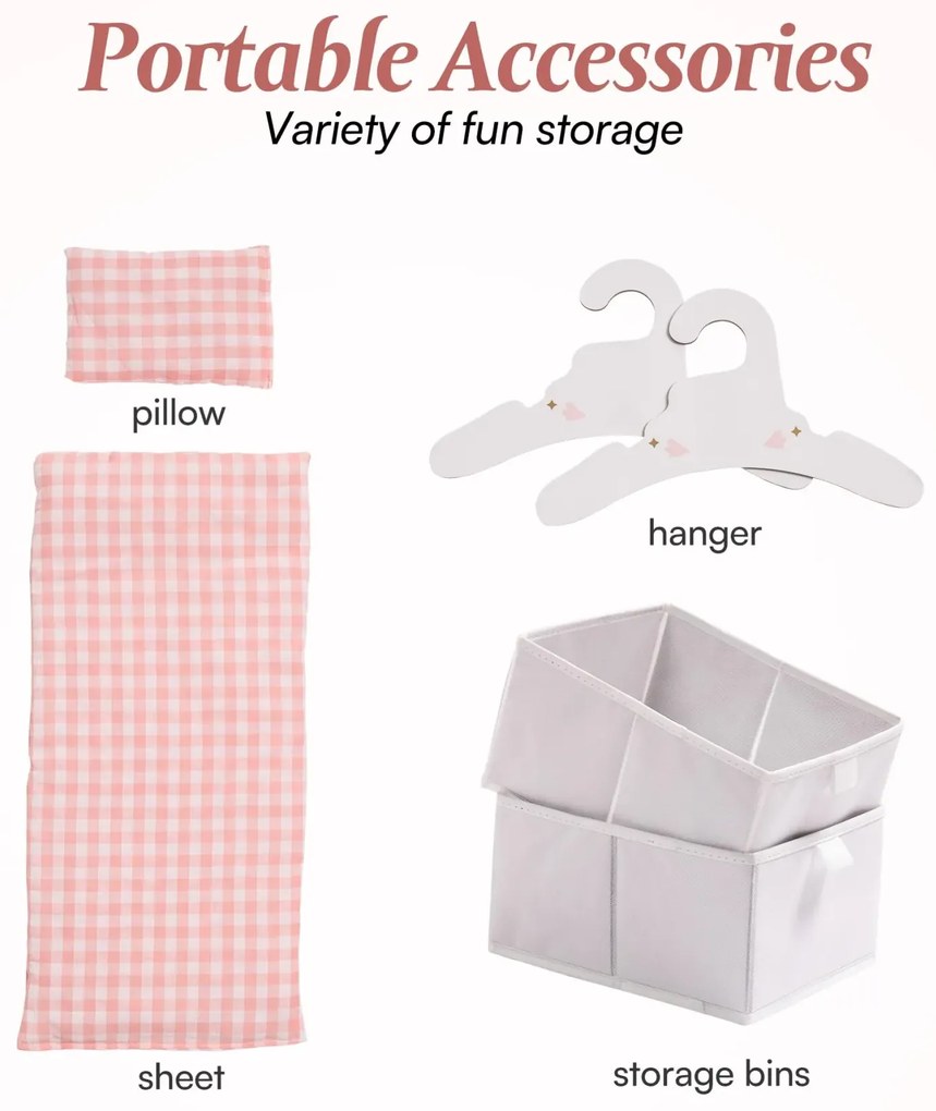 Berço de madeira de brincar para bonecas e crianças 57 × 56 × 29 cm Rosa