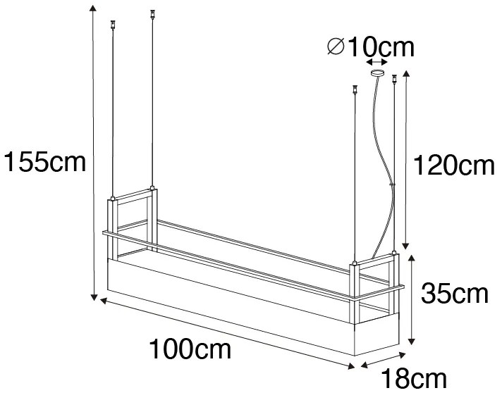 Candeeiro de suspensão industrial preto com prateleira 4 luzes GU10 - Cage Rack Industrial