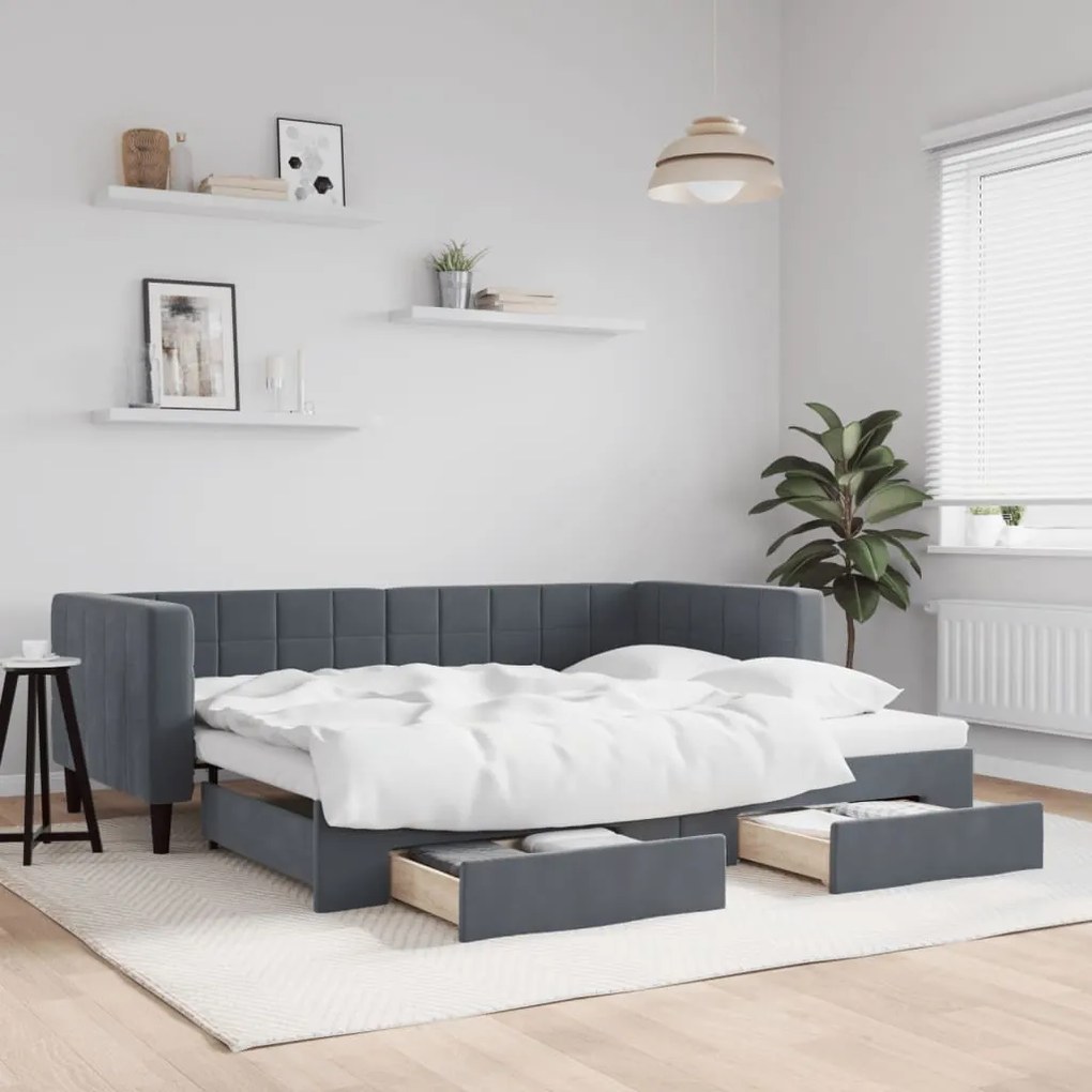 vidaXL Sofá-cama c/ gavetão e gavetas 90x190 cm veludo cinzento-escuro