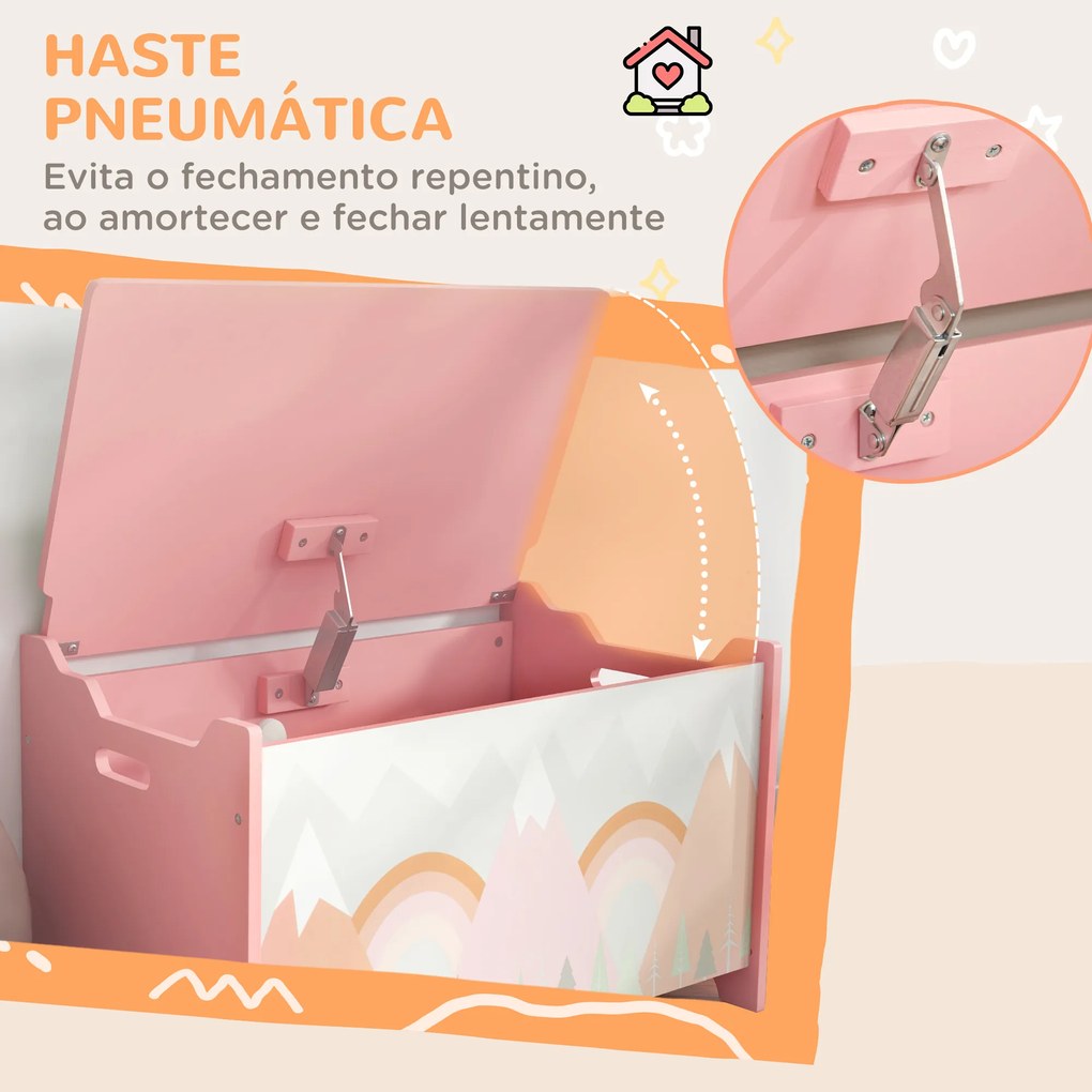 Baú de Brinquedos Organizador de Brinquedos para Crianças de 3 a 8 Anos com Estampado em Animaos 60x37x39 cm Rosa
