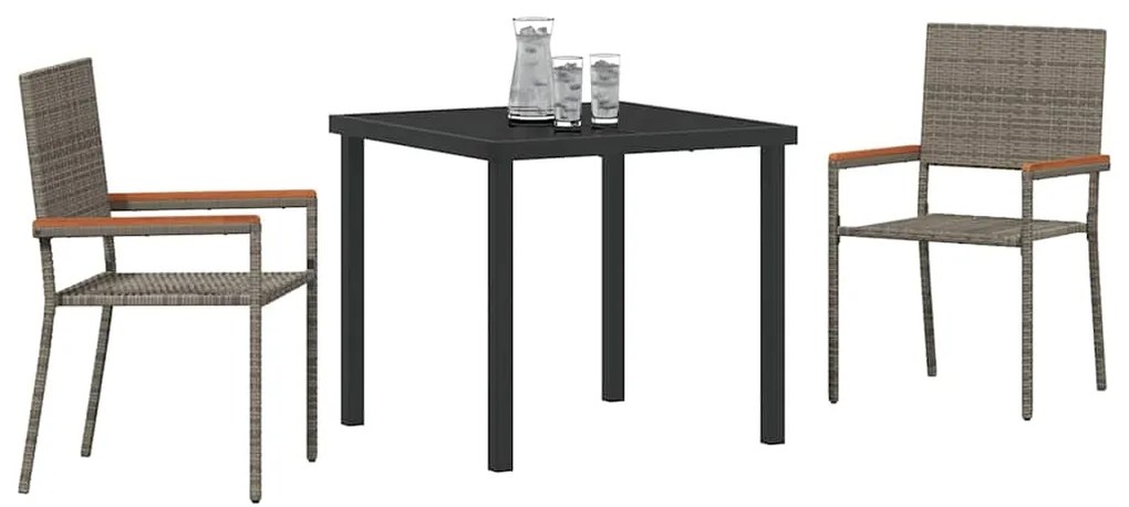 Conjunto de Jantar de Jardim 3 Peças Cinza Rattan Sintético