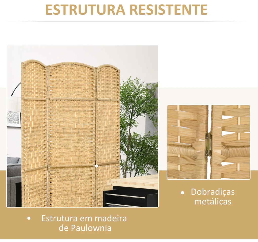 Biombo Dobrável de 3 Painéis Divisor de Ambientes 135x180 cm Ecrã de Privacidade de Polipropileno Madeira