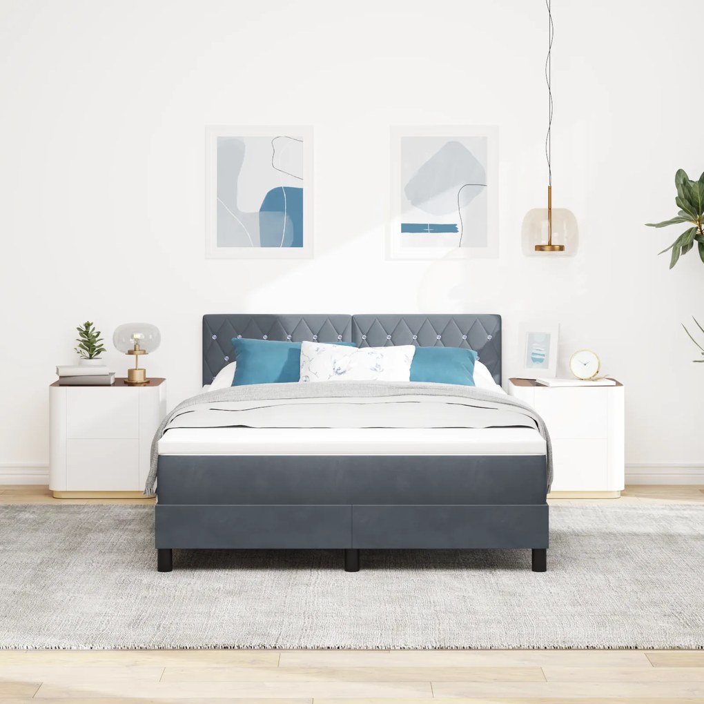 Cama Box Spring vidaXL com Colchão Cinza Escuro 140x200 cm Veludo