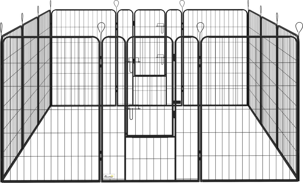 PawHut Parque para Cães 12 Painéis Recinto 80x120 cm para Animais de Estimação Modular com 2 Portas Preto | Aosom Portugal