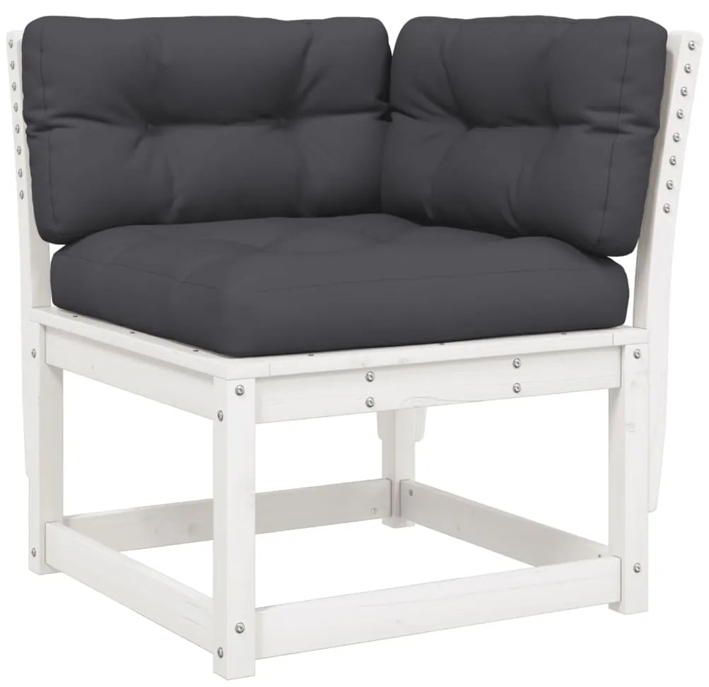 7 pcs conj. lounge de jardim c/ almofadões pinho maciço branco