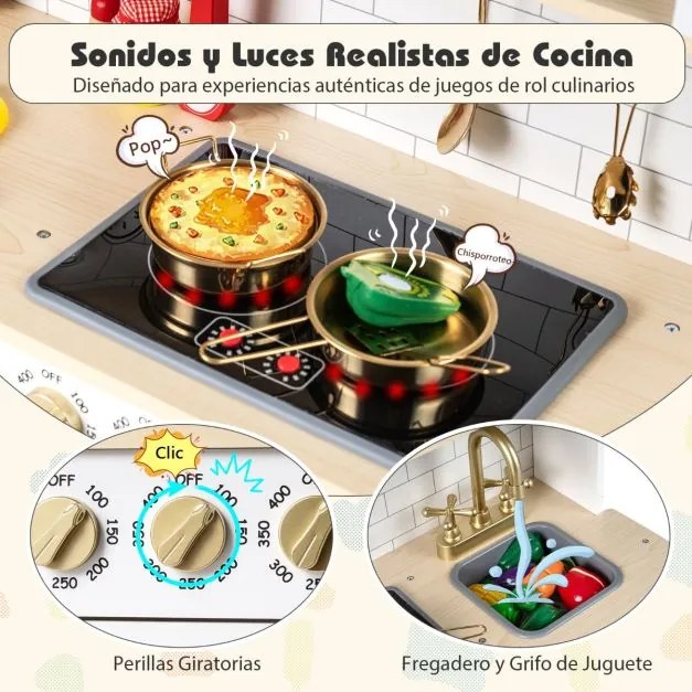 Cozinha de brincar em madeira para crianças com luzes e sons realistas 85 x 29 x 88 cm Branco