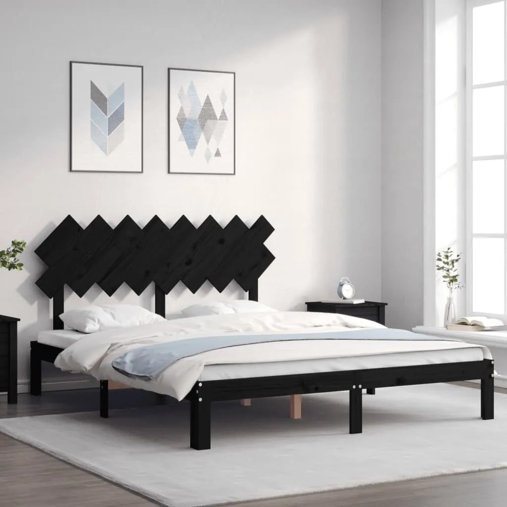 Estrutura de cama com cabeceira 160x200 cm madeira maciça preto