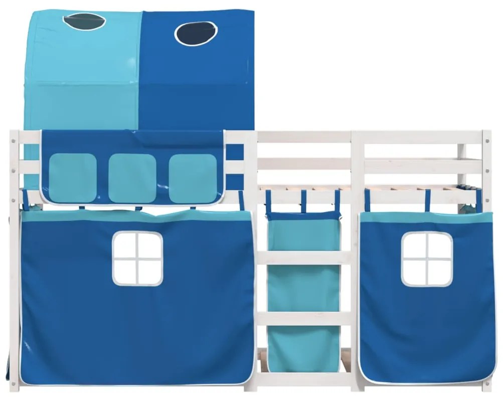 Beliche com cortinas 90x190 cm madeira de pinho maciça azul
