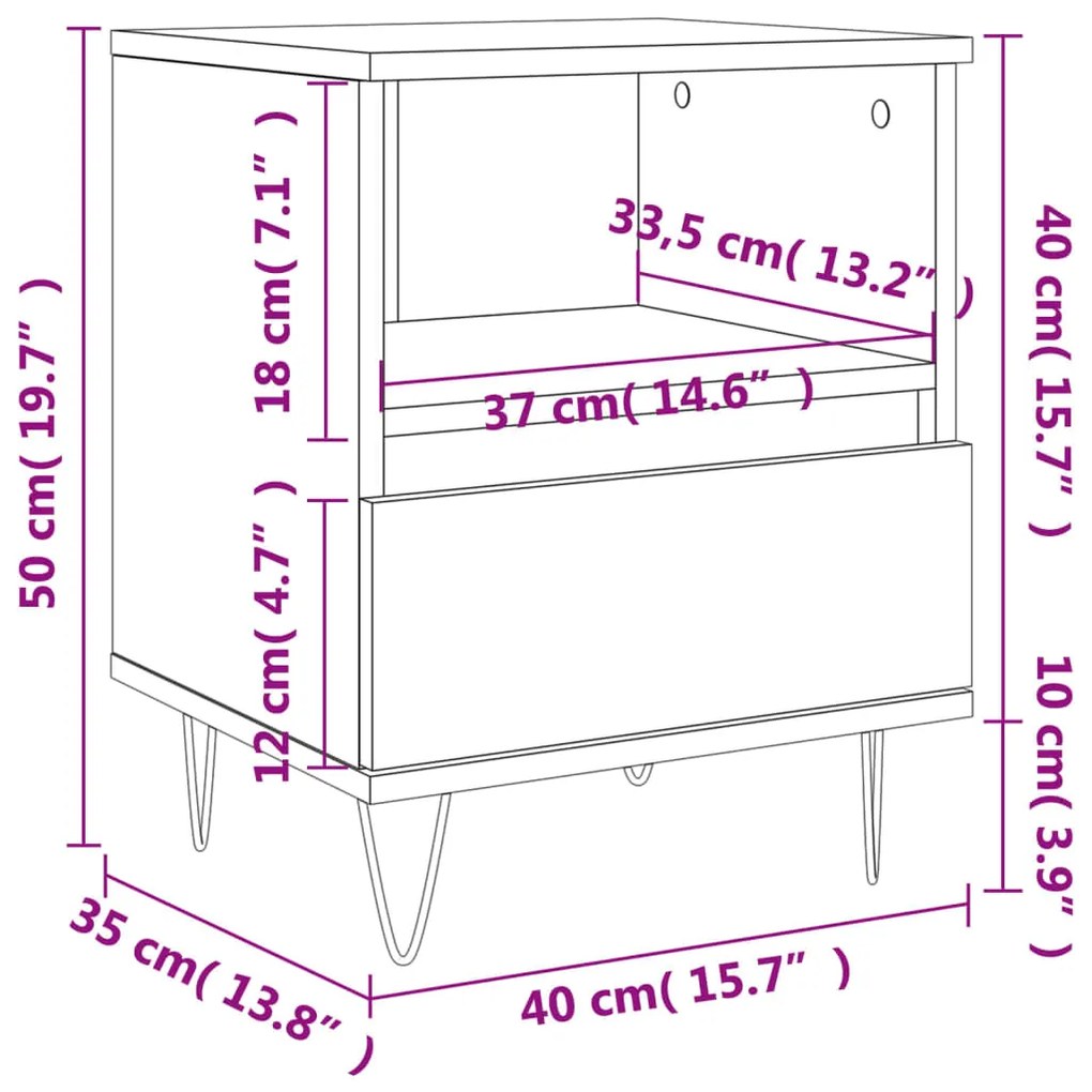 Mesa de cabeceira 40x35x50 cm derivados de madeira branco