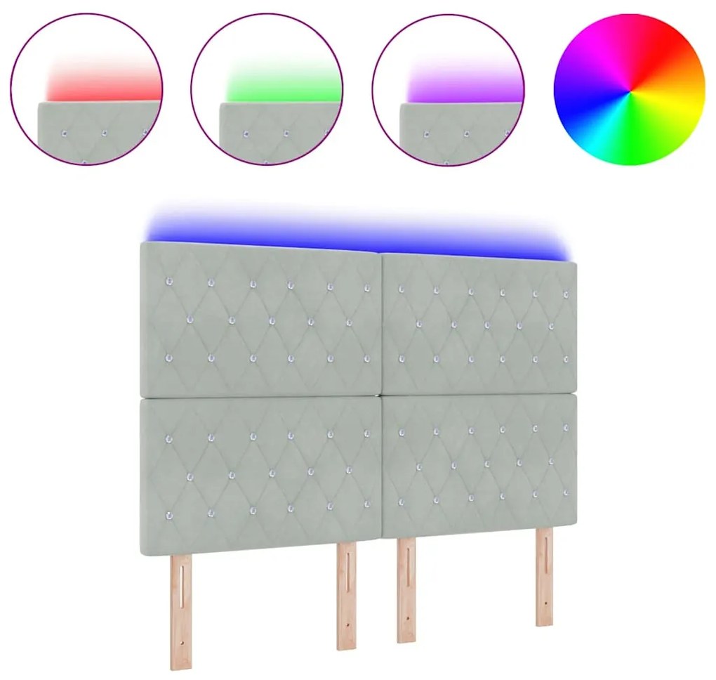 Cabeceira LED cinza claro 80 cm em veludo.