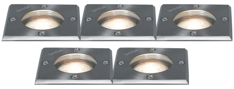 Conjunto de 5 Focos de Chão IP65 em Aço - Basic Square