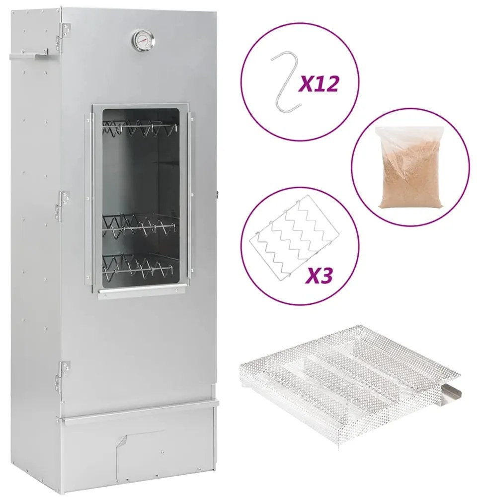 vidaXL Defumador p/ churrasqueira c/ gerador fumo frio aço galvanizado