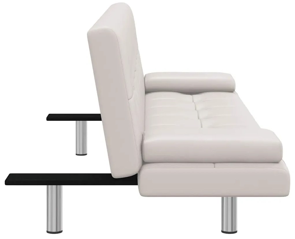 Sofá-cama ajustável c/ 2 almofadas couro artificial branco nata