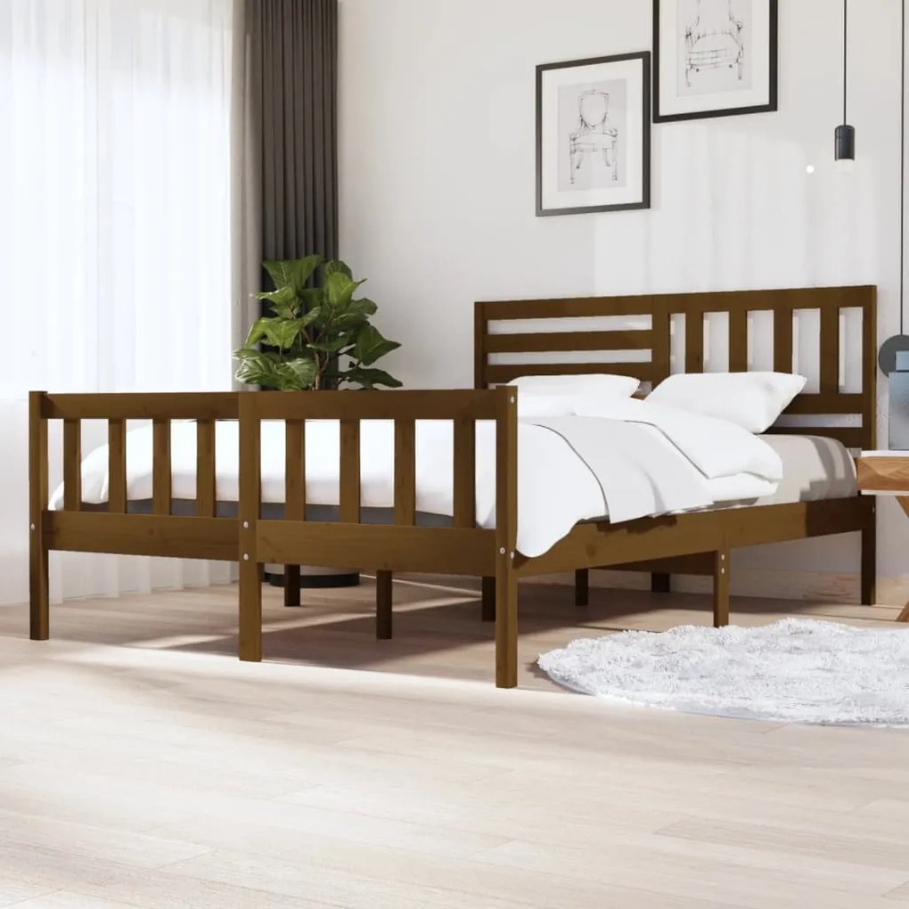 vidaXL Estrutura de cama 160x200cm madeira maciça castanho mel
