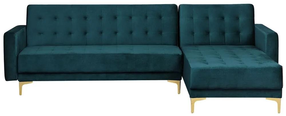 Sofá-cama de canto versão à esquerda de 4 lugares em veludo azul esverdeado ABERDEEN Beliani
