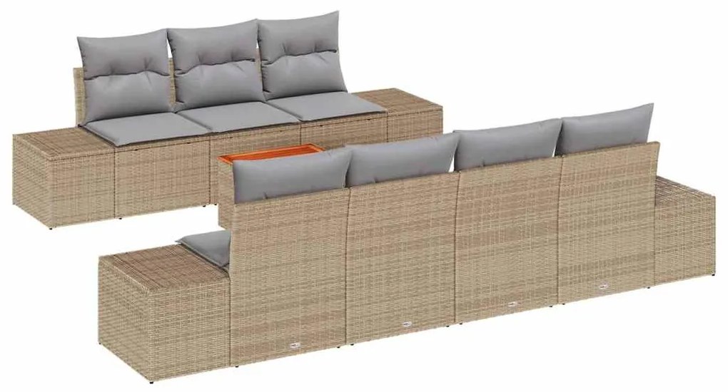 Conjunto de Sofás de Jardim 8 Peças com Almofadas Bege em Rattan Sinté