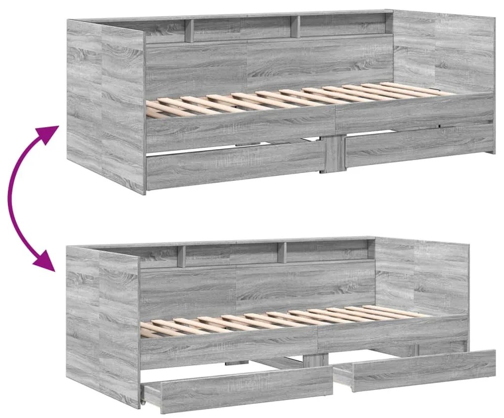 Sofá-cama com gavetas sem colchão 90x190 cm cinzento sonoma
