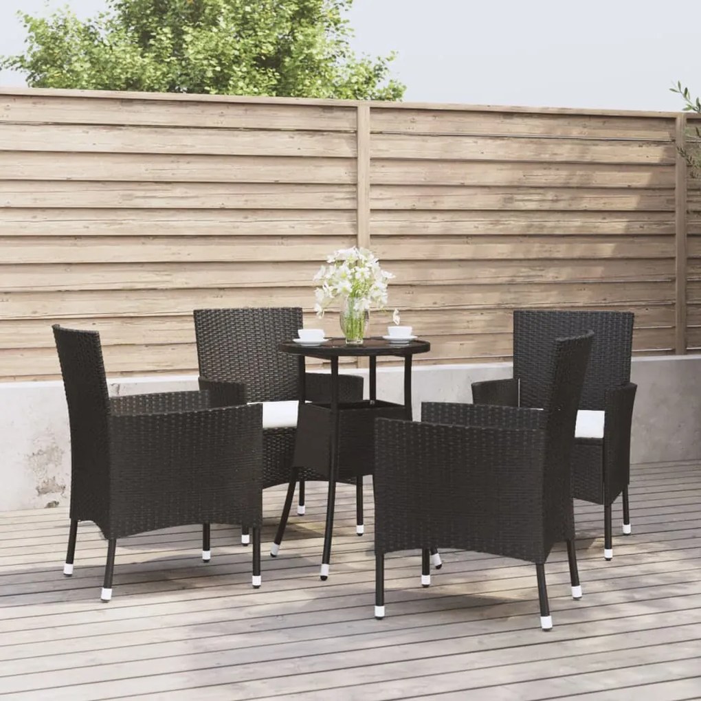 vidaXL 5 pcs conjunto bistrô de jardim c/ almofadões vime PE preto