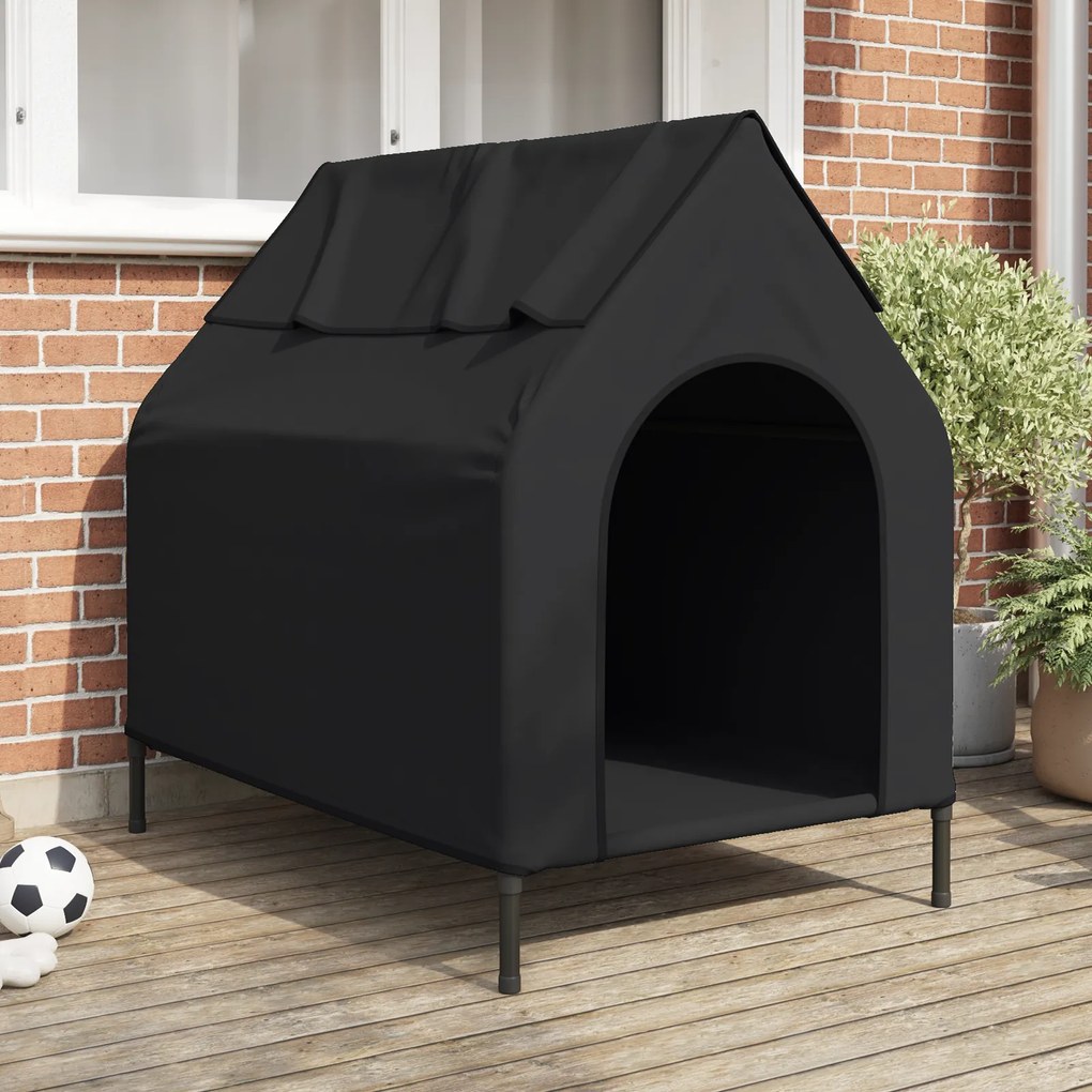 Casa para Cão Preto Tecido Oxford e Aço