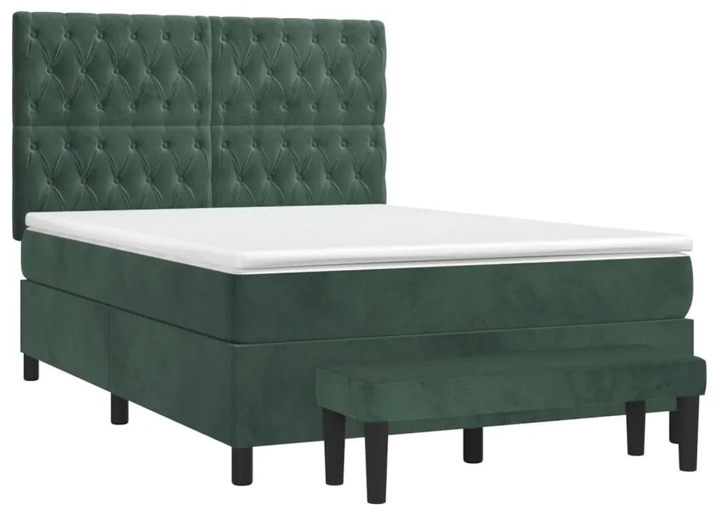 Cama com molas/colchão 140x200 cm veludo verde-escuro