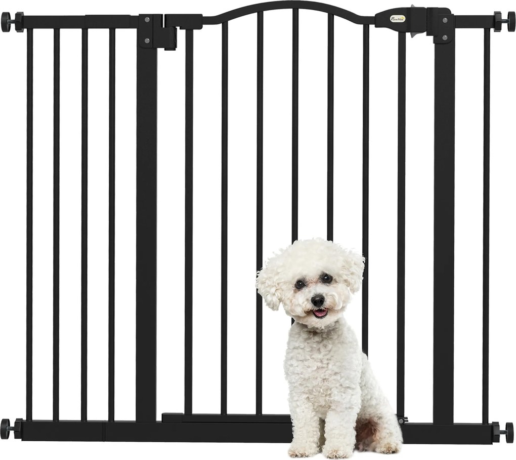 Barreira de Segurança para Cães com Largura Ajustável 74-94 cm e Extensão para Escadas e Portas Preto
