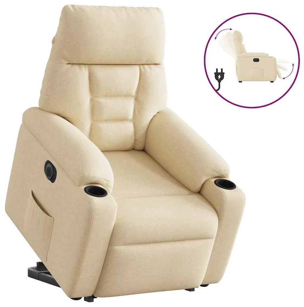 vidaXL Poltrona reclinável elevatória elétrica tecido cor creme