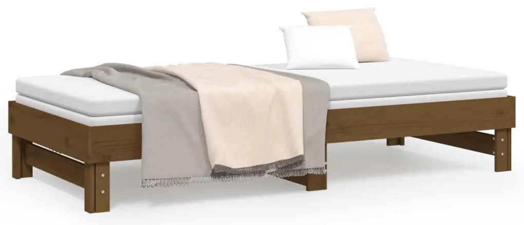 Sofá-cama de puxar 2x(100x200) cm pinho maciço castanho-mel