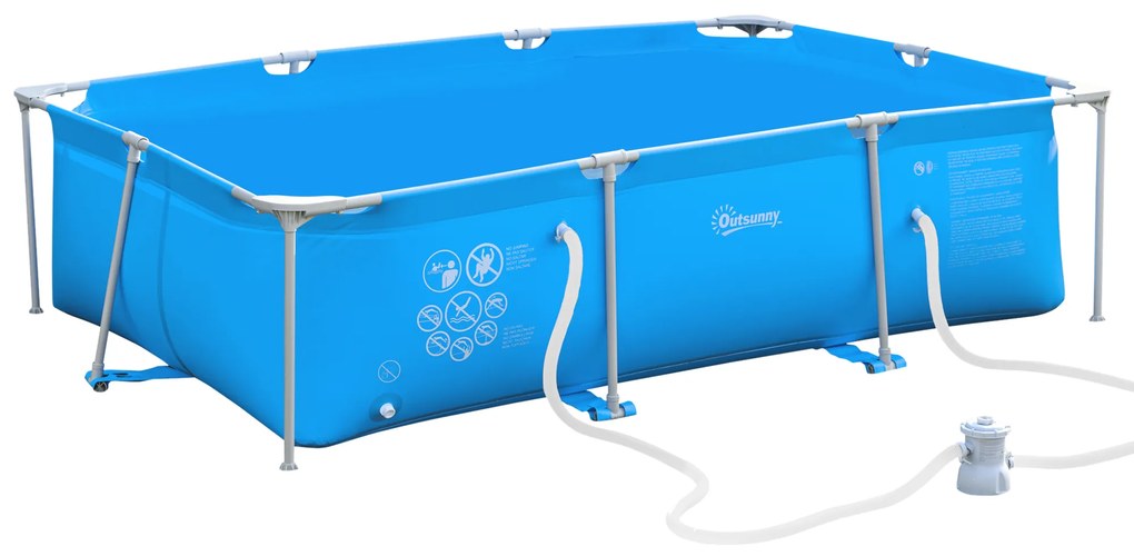 Outsunny Piscina Desmontável Tubular 291x190x75cm com Depuradora de Cartucho Piscina Retangular de Exterior para Adultos e Crianças 3600L Azul